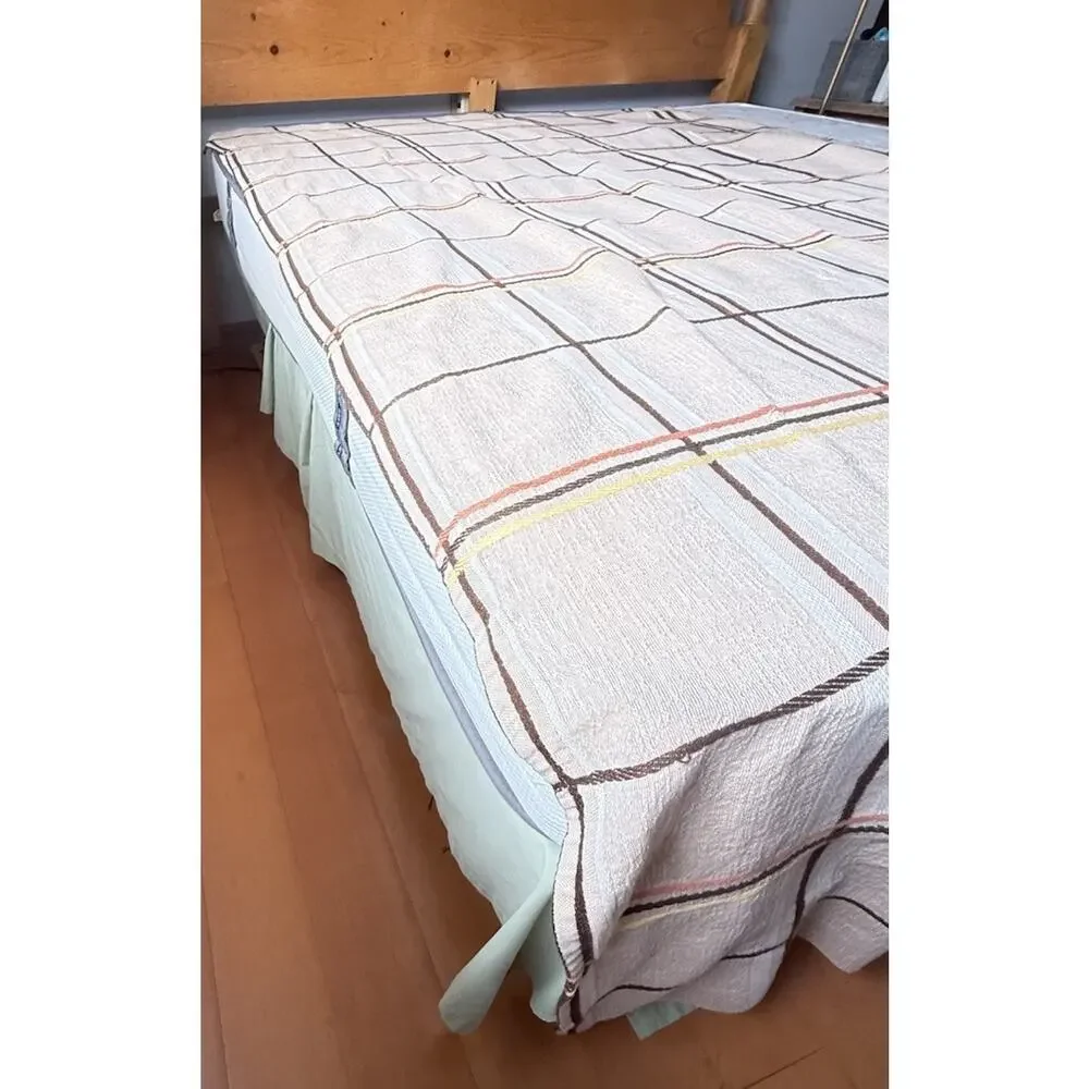 Vintage 1970s Sears Toughcord Twin Bedspread 76x110 Beige Brown Orange Stripe